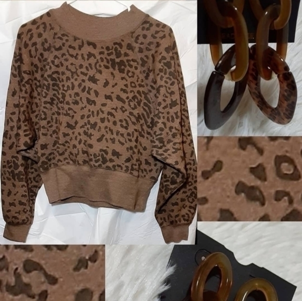 Tasty Leopardess Sweatshirt & Earrings Set